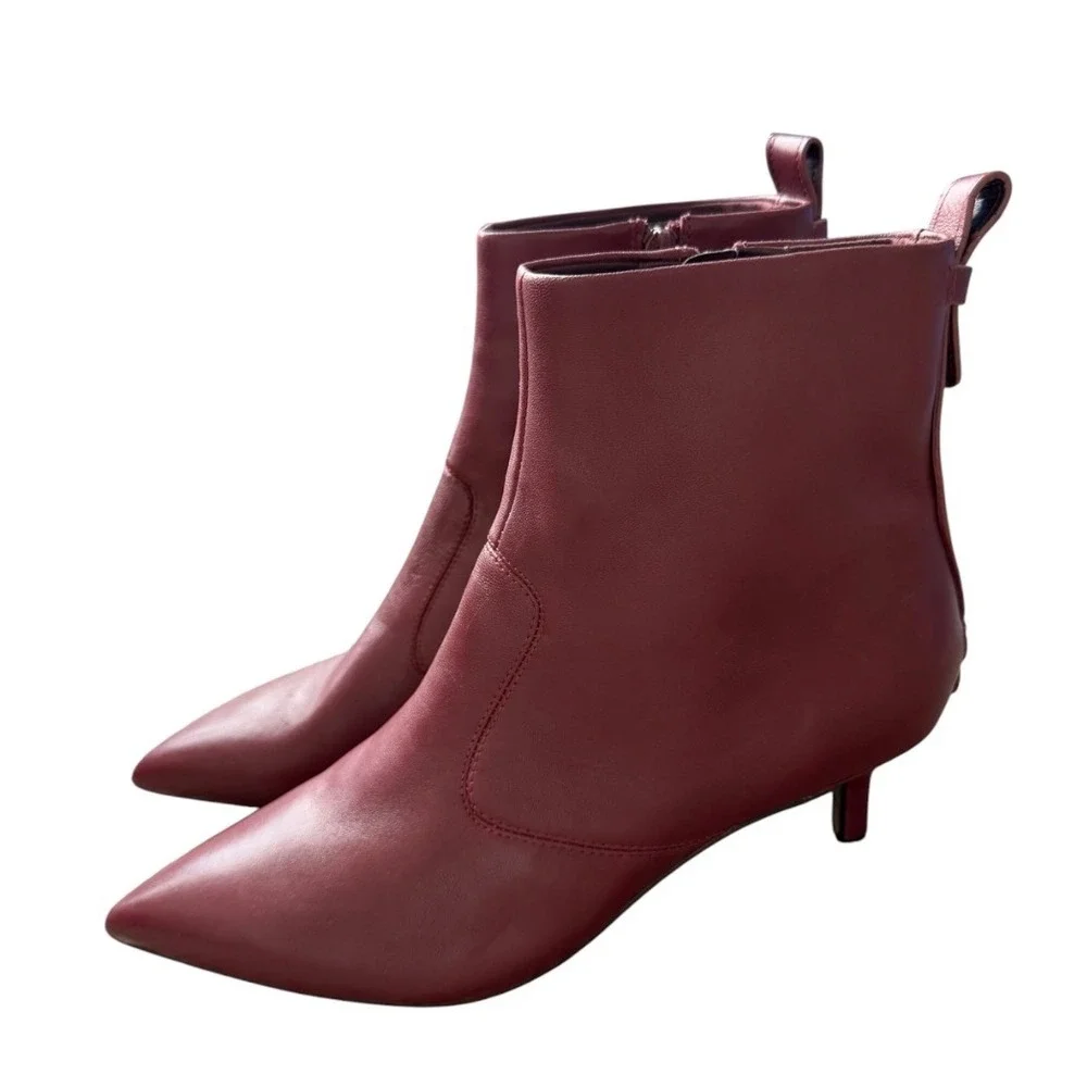 Franco Sarto Kura Kitten Heel Leather Burgundy Ankle Boots Size 9.5